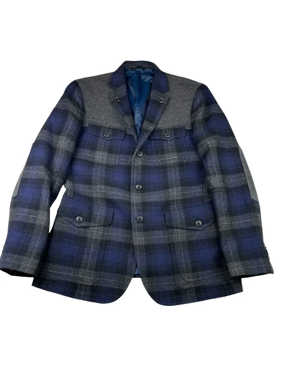 Banana Republic Men's Emmetex Flannel Slim Fit Blazer Gray/Blue Plaid • 40R
